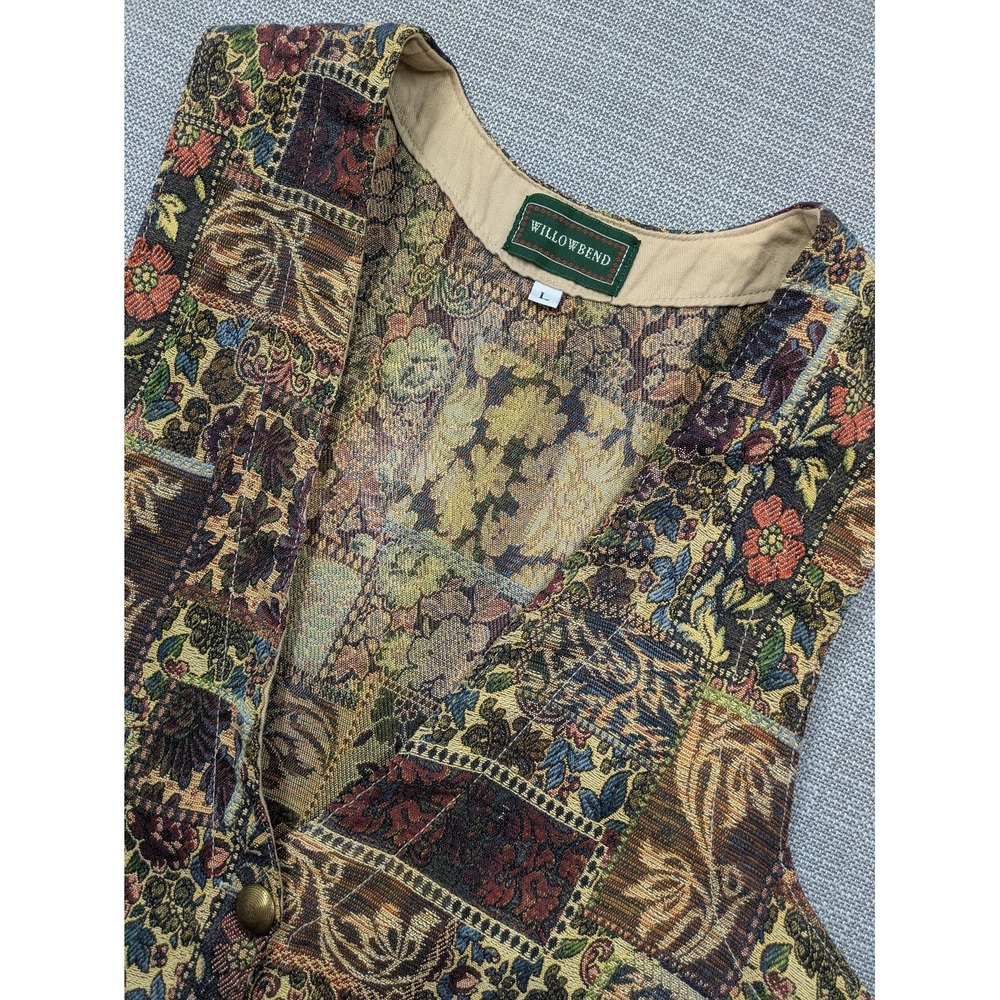 Willowbend Vest Womens Large L Multicolor Floral Tapestry Button Front Lined